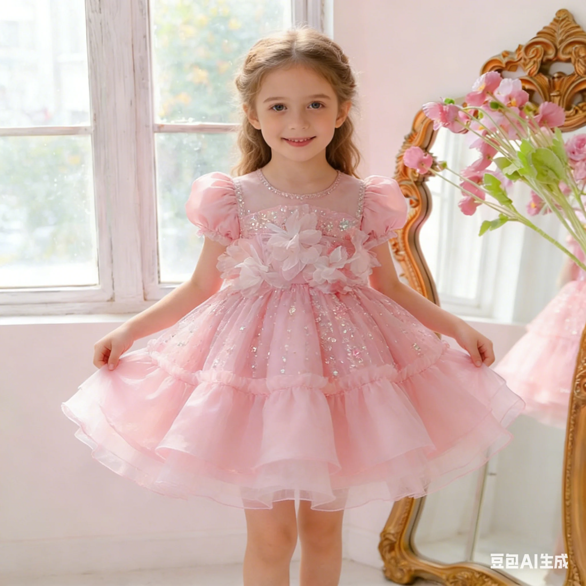 Toddler Girl Tulle Party Dress - Vestido de Princesa com Babados para