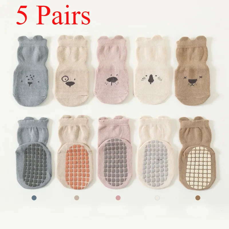 Unisex Baby Socks Non Slip - 3/5 pares meias casuais respiráveis para
