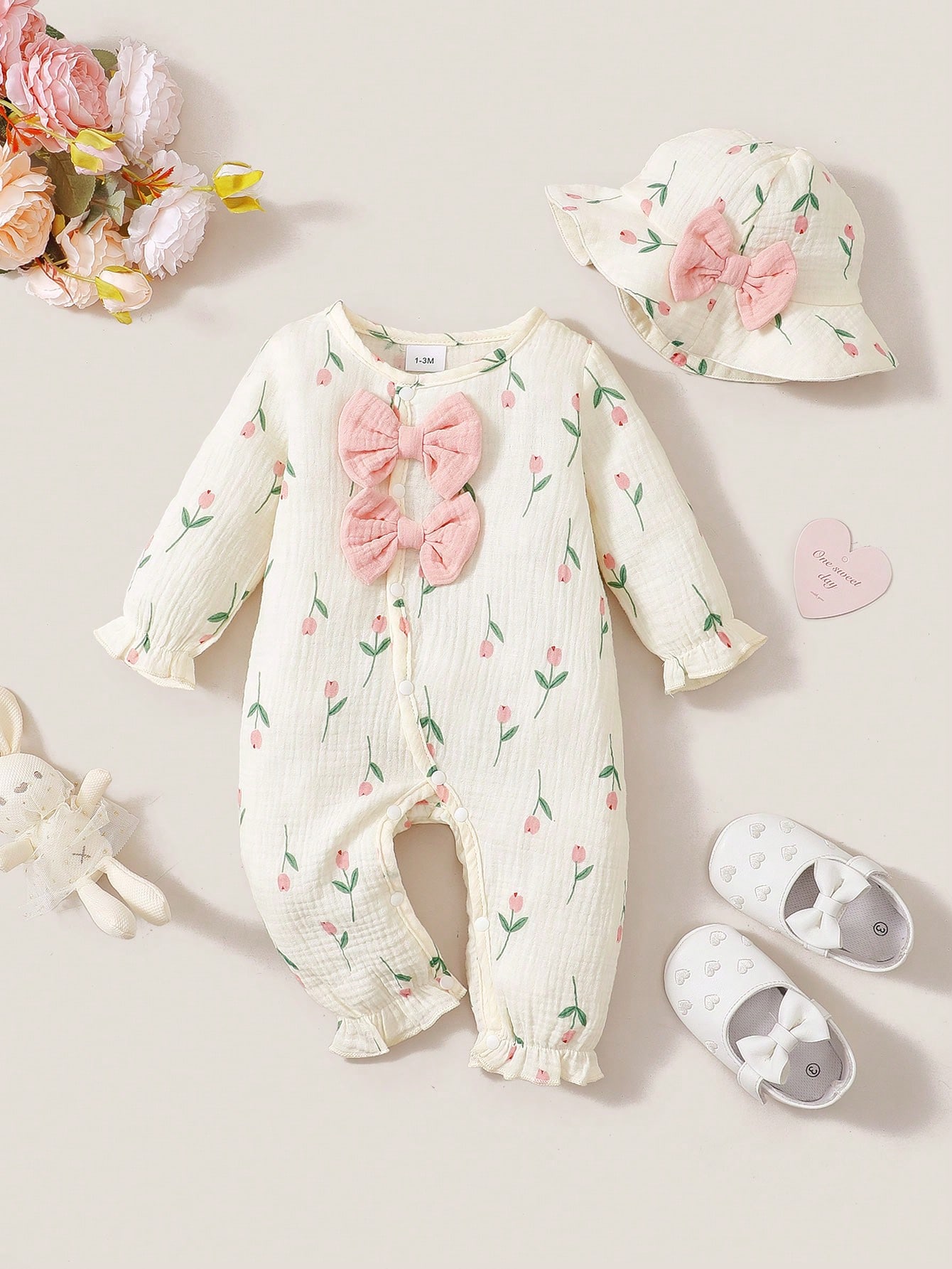 Newborn Baby Girl Romper Floral - Conjunto de duas peças para bebé,