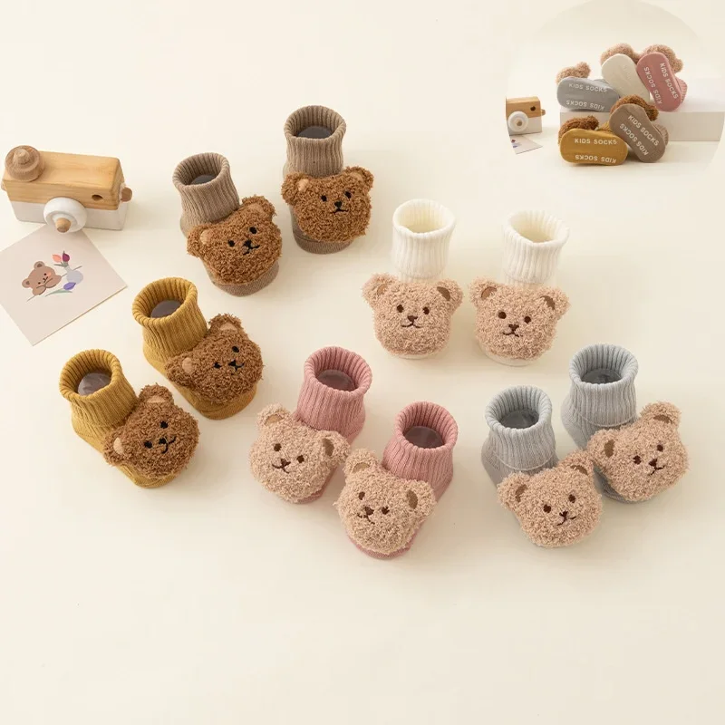 Unisex Baby Socks Non Slip - Meia peluda grossa quente primeiro andador,