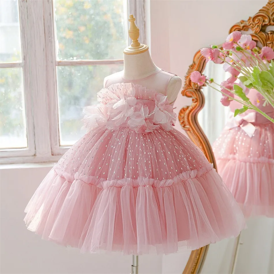 Vestido de Princesa com Babado - Toddler Girl Tulle Party Dress avaliação e preço