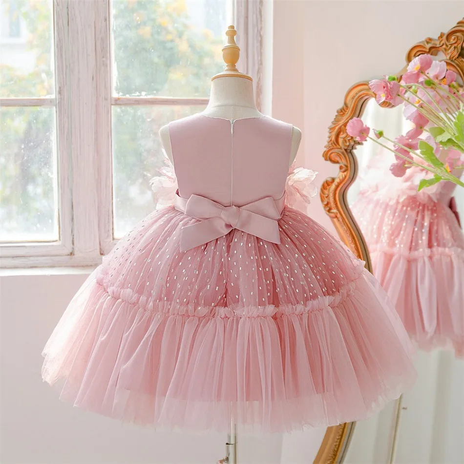 Vestido de Princesa com Babado - Toddler Girl Tulle Party Dress avaliação e preço
