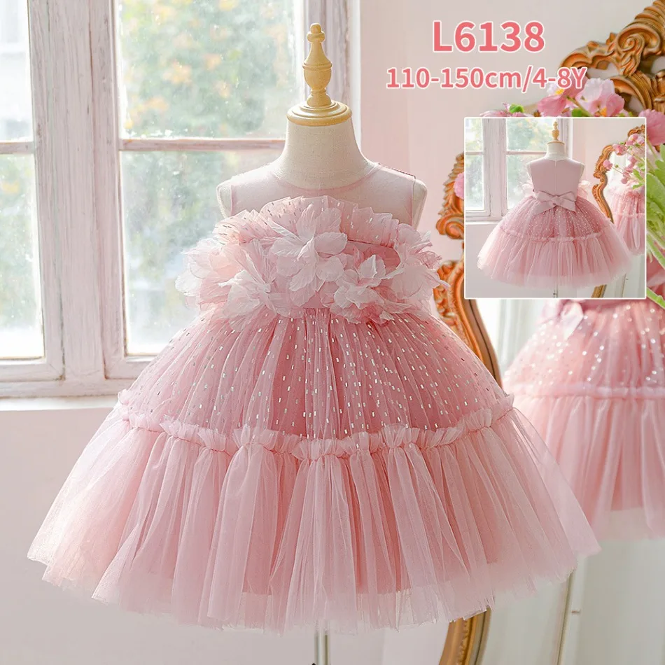 Vestido de Princesa com Babado - Toddler Girl Tulle Party Dress avaliação e preço